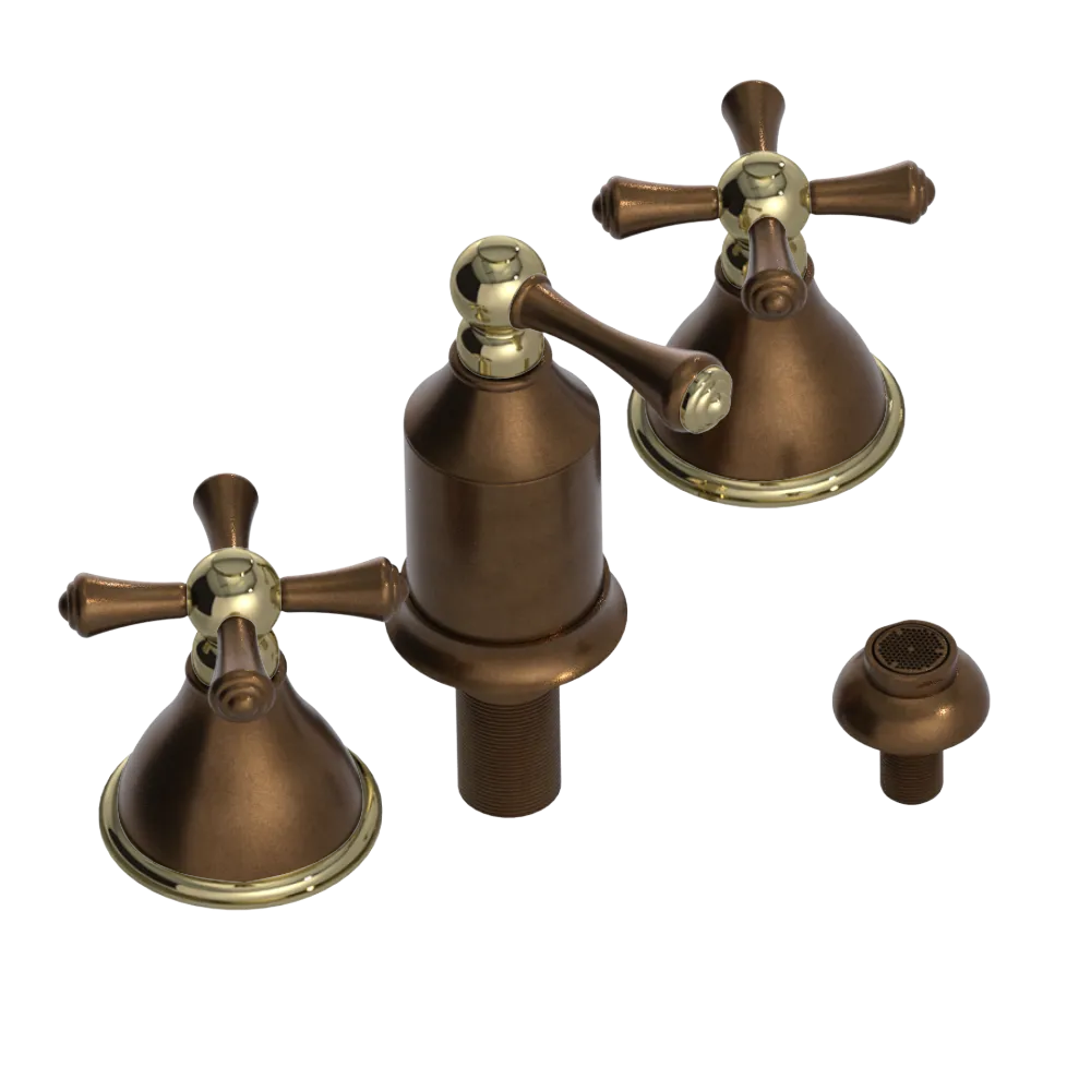 Rubinet Bidet Fitting with Spray, Diverter, and Vacum Breaker (Less Drain) Tuscan Brass