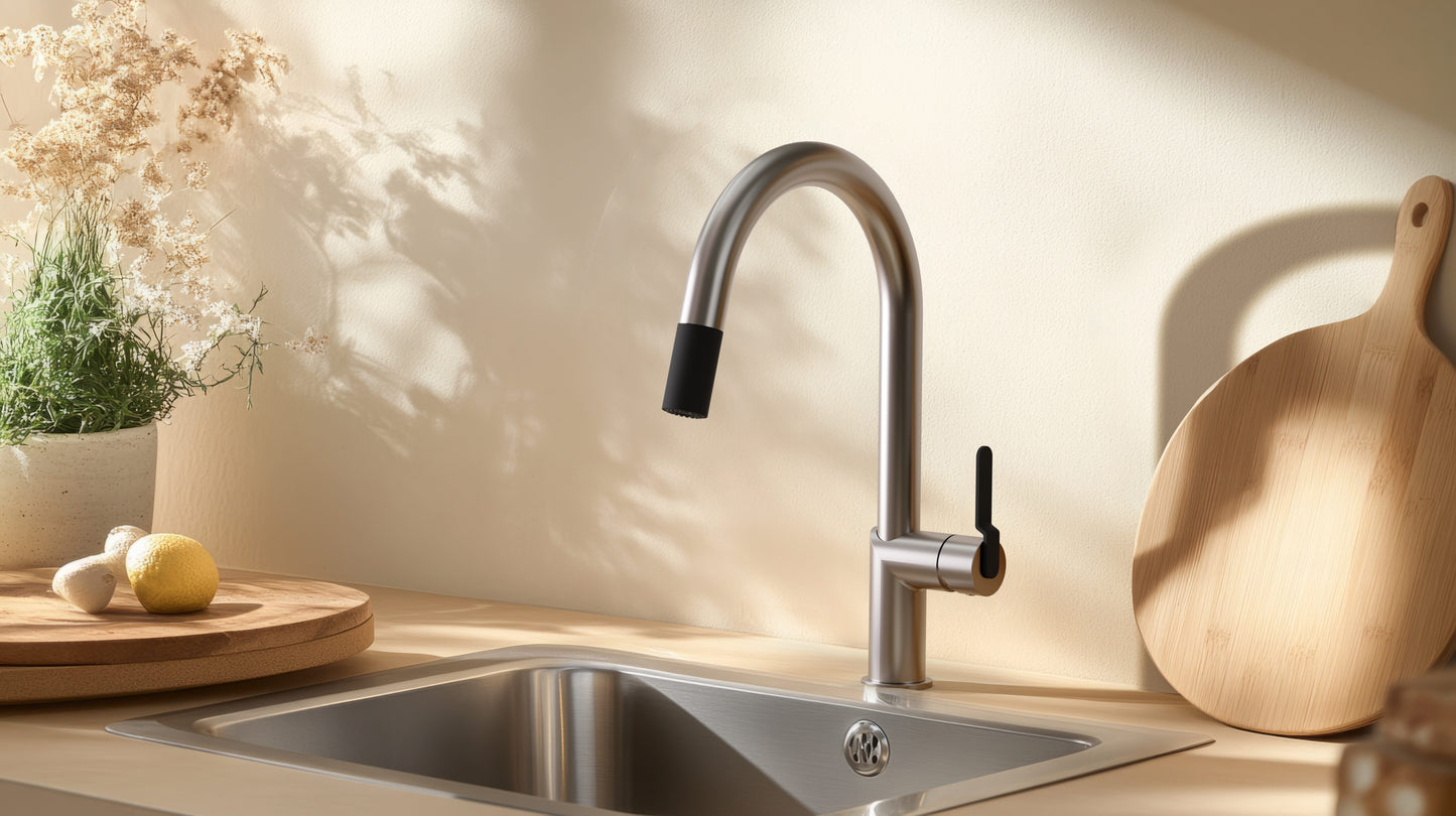 Baril Single-hole kitchen faucet with 2-function pull-down spray
