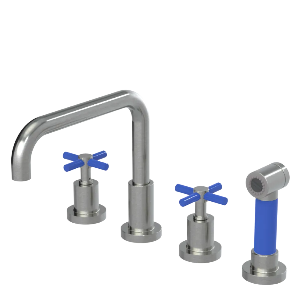 Rubinet Widespread Kitchen Set with Hand Spray Satin Nickel