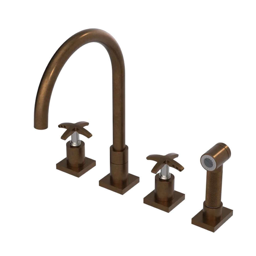 Rubinet Widespread Kitchen Set with Hand Spray Tuscan Brass
