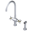 Rubinet Two Handle Single Hole Kitchen Set with LaSalle Spout with Hand Spray Satin Chrome