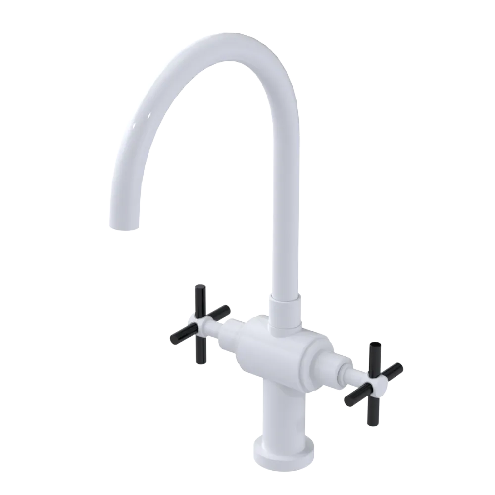 Rubinet Two Handle Single Hole Kitchen Set with LaSalle Spout White