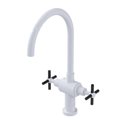Rubinet Two Handle Single Hole Kitchen Set with LaSalle Spout White