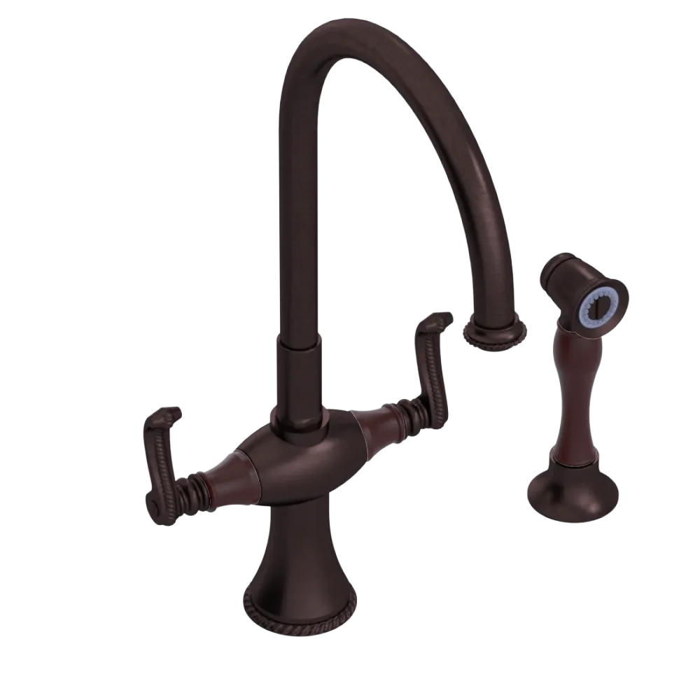 Rubinet Two Handle Single Hole Kitchen Set with Hand Spray Tuscan Brass