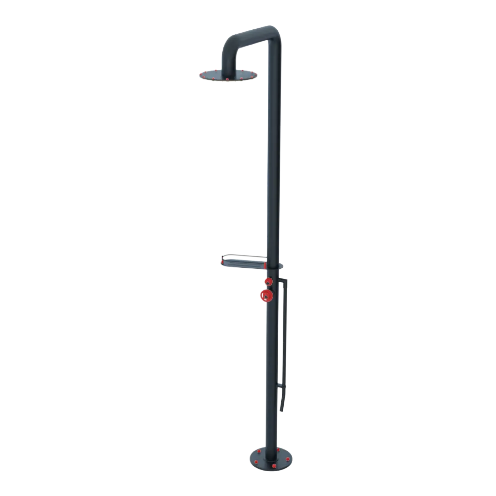 Rubinet Pressure Balance Outdoor Shower with Foot Rinse & 10" Shower Head (with shelf) - 304 Stainless Steel Matt Black