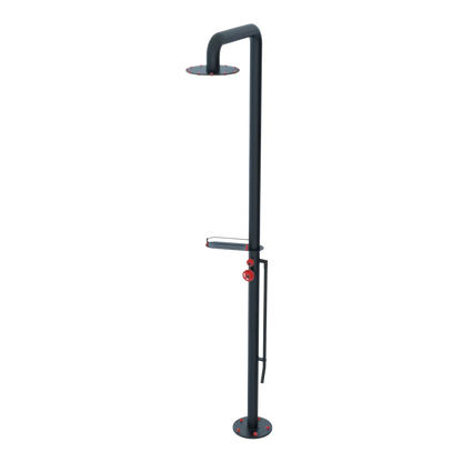 Rubinet Pressure Balance Outdoor Shower with Foot Rinse & 10" Shower Head (with shelf) - 304 Stainless Steel Matt Black