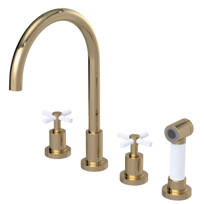 Rubinet Widespread Kitchen Set with LaSalle Spout with Hand Spray Gold