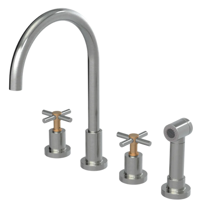 Rubinet Widespread Kitchen Set with LaSalle Spout with Hand Spray Satin Nickel