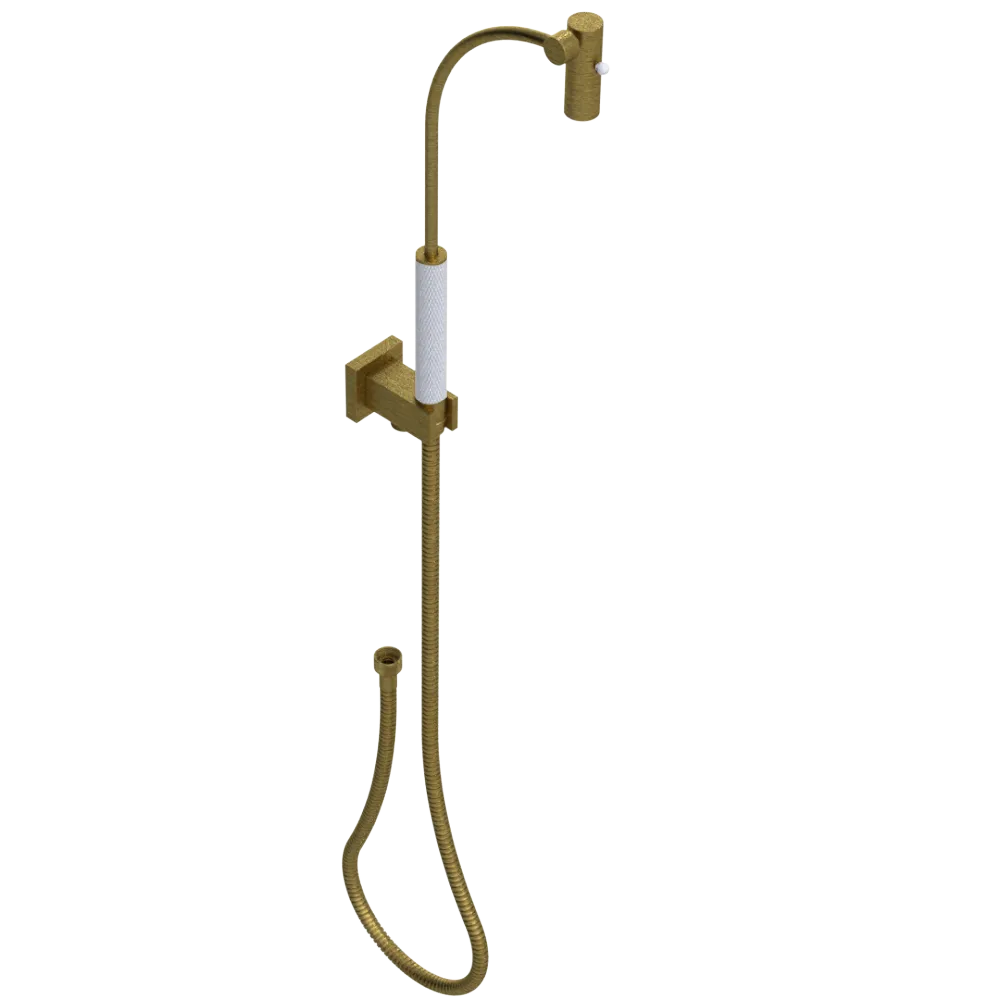 Rubinet Hand Held Shower Bidet with Extended Reach & Dual Function Spray Including Wall Bracket with Supply & Hose (Square) Antique Brass Matt