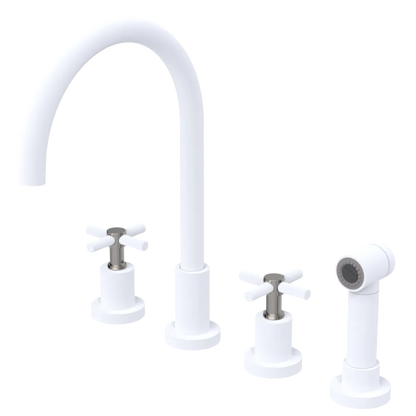 Rubinet Widespread Kitchen Set with LaSalle Spout with Hand Spray Matt White