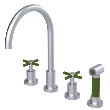 Rubinet Widespread Kitchen Set with LaSalle Spout with Hand Spray Satin Chrome
