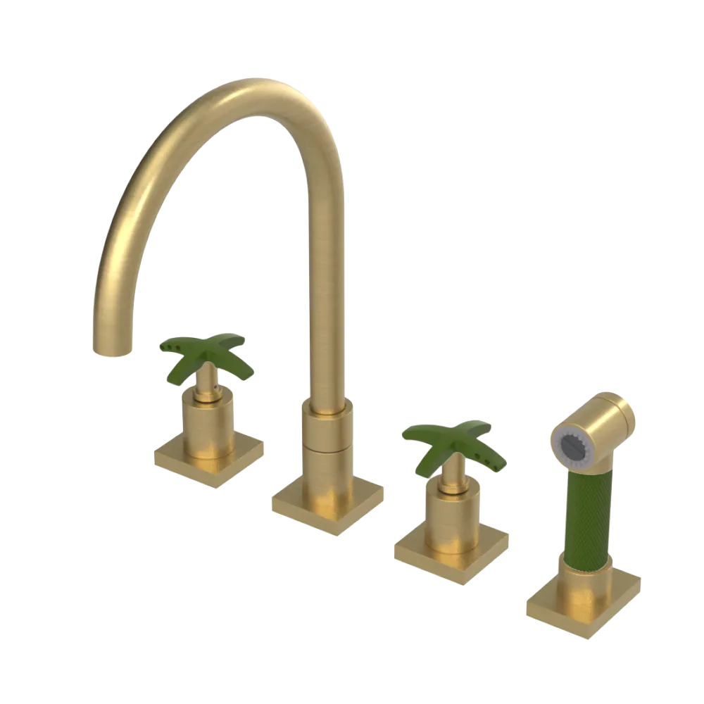 Rubinet Widespread Kitchen Set with Hand Spray Satin Gold