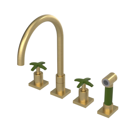 Rubinet Widespread Kitchen Set with Hand Spray Satin Gold