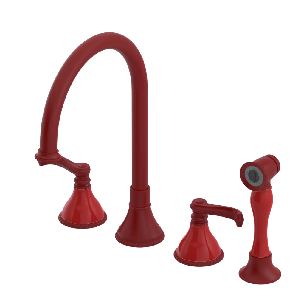 Rubinet Widespread Kitchen Set with Hand Spray Maroon