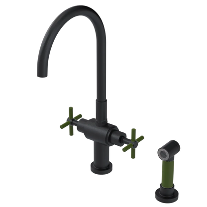 Rubinet Two Handle Single Hole Kitchen Set with LaSalle Spout with Hand Spray Matt Black