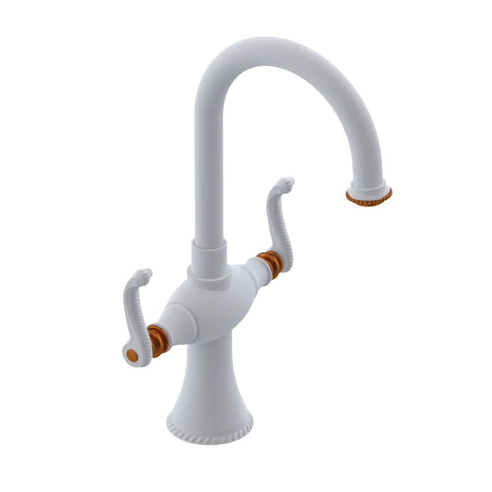 Rubinet Single Hole Dual Handle Lav. Set. (less drain) Matt White
