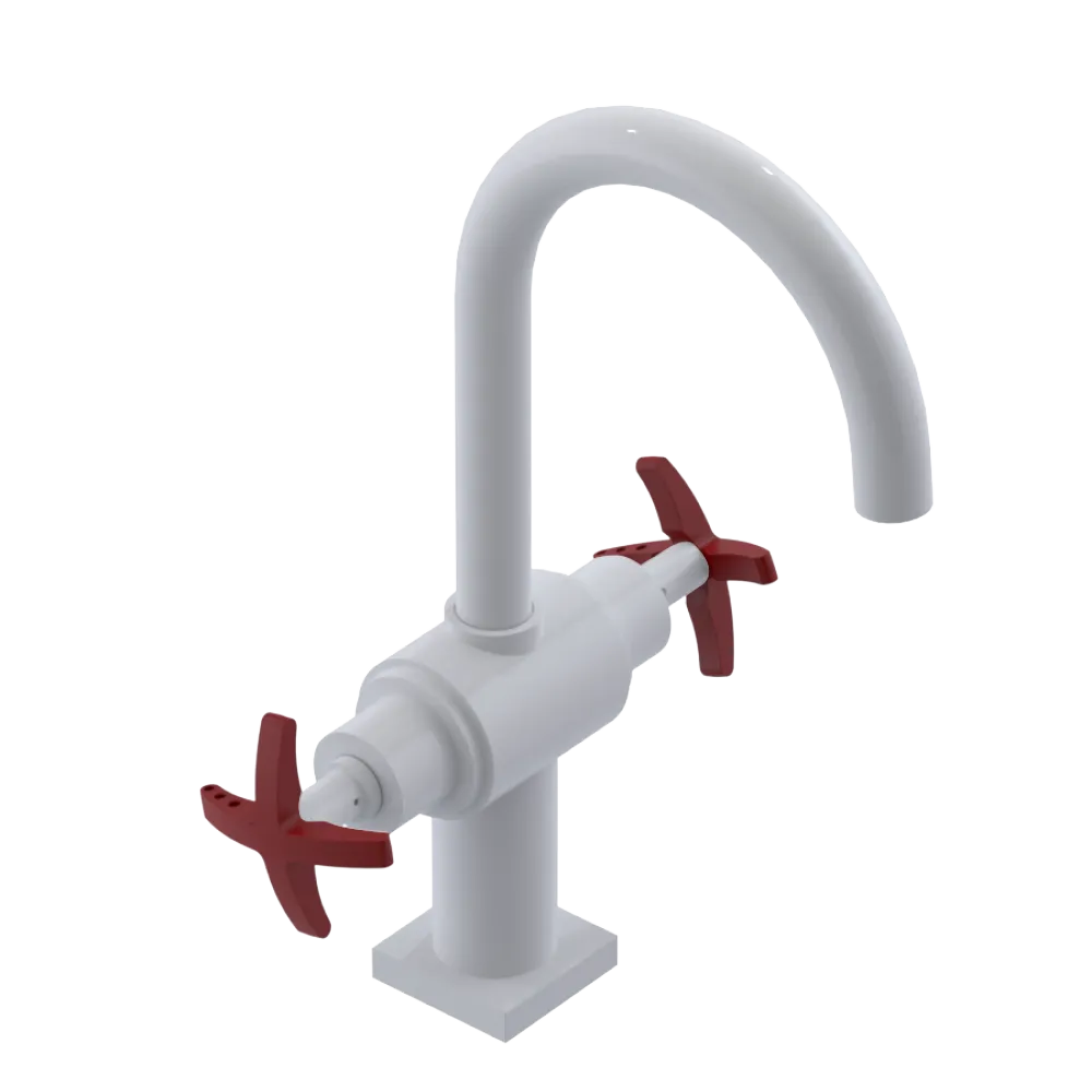 Rubinet Single Hole Dual Handle Lav. Set. (less drain) White