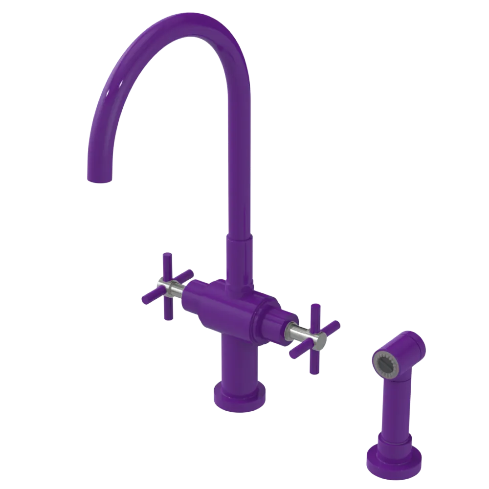 Rubinet Two Handle Single Hole Kitchen Set with LaSalle Spout with Hand Spray Purple Haze