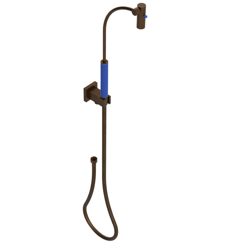 Rubinet Hand Held Shower Bidet with Extended Reach & Dual Function Spray Including Wall Bracket with Supply & Hose (Square) Tuscan Brass