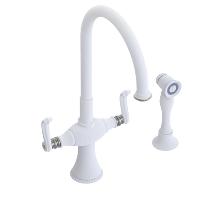 Rubinet Two Handle Single Hole Kitchen Set with Hand Spray Matt White