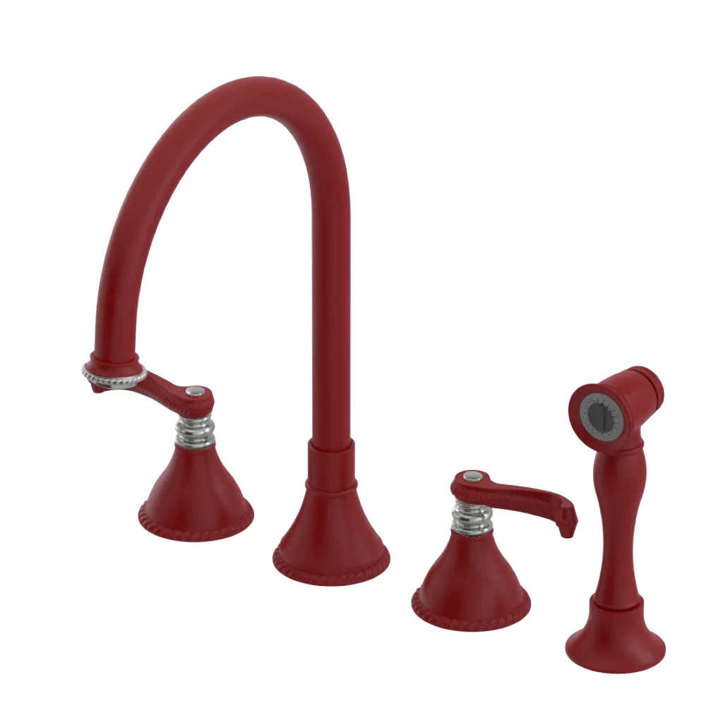 Rubinet Widespread Kitchen Set with Hand Spray Maroon