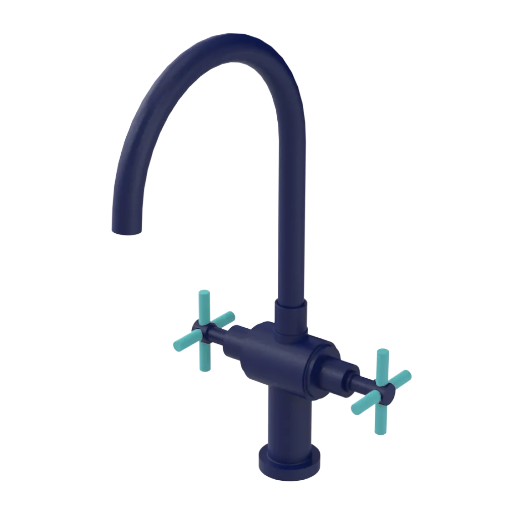 Rubinet Two Handle Single Hole Kitchen Set with LaSalle Spout Midnight Blue