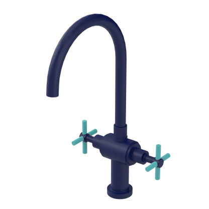 Rubinet Two Handle Single Hole Kitchen Set with LaSalle Spout Midnight Blue
