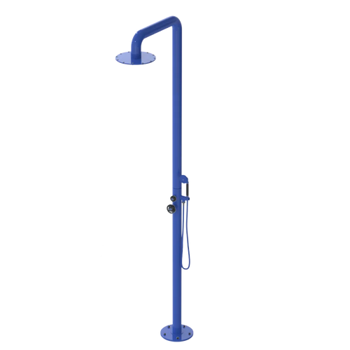Rubinet Pressure Balance Outdoor Shower with Hand Held Shower & 10" Shower Head - 304 Stainless Steel Blu Jean