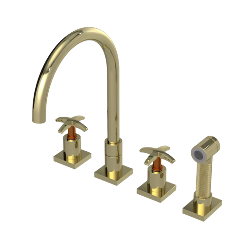 Rubinet Widespread Kitchen Set with Hand Spray Gold