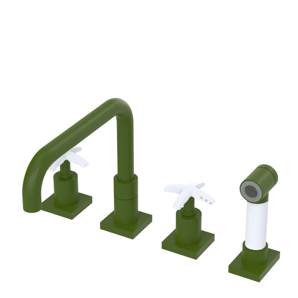 Rubinet Widespread Kitchen Set with Genesis Spout with Hand Spray Green Envy
