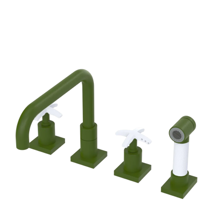 Rubinet Widespread Kitchen Set with Genesis Spout with Hand Spray Green Envy