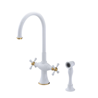 Rubinet Two Handle Single Hole Kitchen Set with Hand Spray White