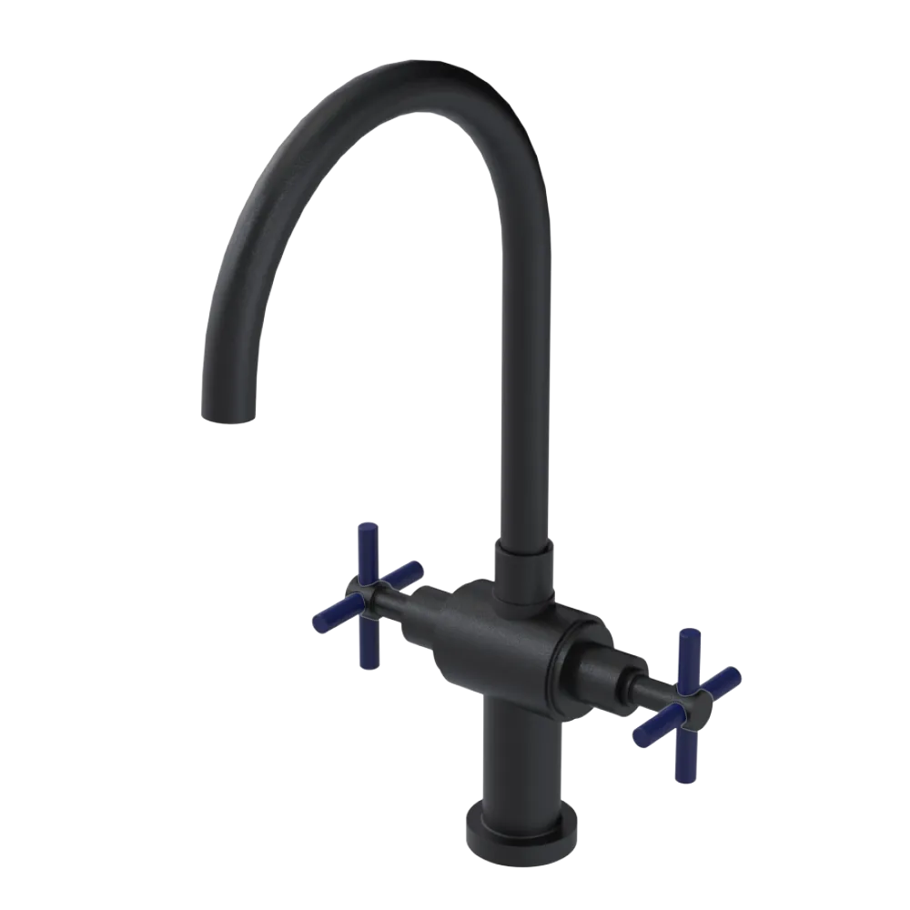 Rubinet Two Handle Single Hole Kitchen Set with LaSalle Spout Matt Black