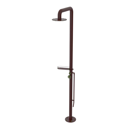 Rubinet Pressure Balance Outdoor Shower with Foot Rinse & 10" Shower Head (with shelf) - 304 Stainless Steel Bordeaux