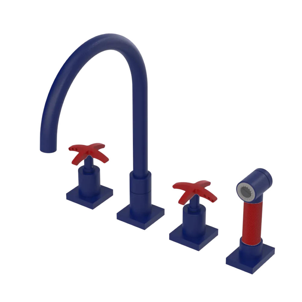 Rubinet Widespread Kitchen Set with Hand Spray Midnight Blue