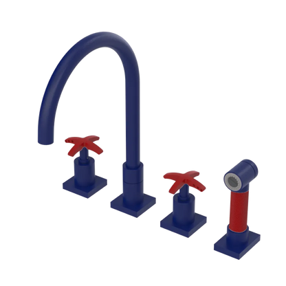Rubinet Widespread Kitchen Set with Hand Spray Midnight Blue