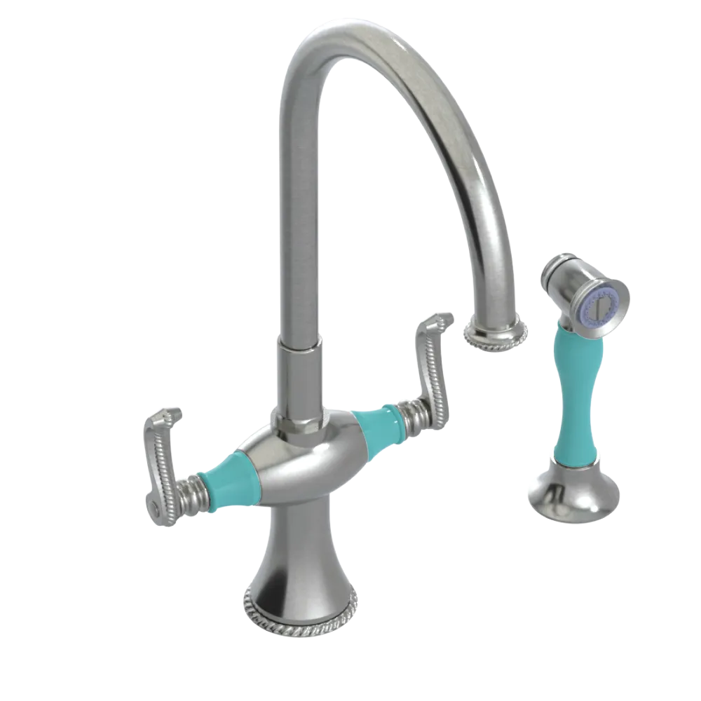 Rubinet Two Handle Single Hole Kitchen Set with Hand Spray Satin Nickel