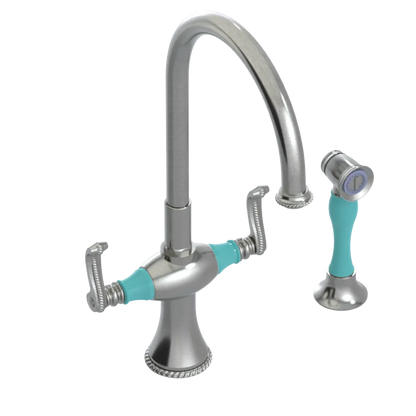 Rubinet Two Handle Single Hole Kitchen Set with Hand Spray Satin Nickel