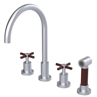Rubinet Widespread Kitchen Set with LaSalle Spout with Hand Spray Satin Chrome