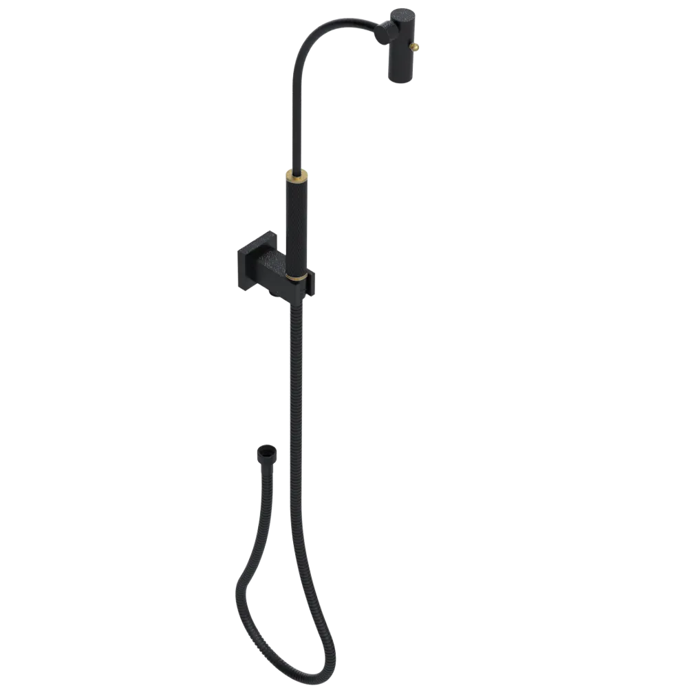 Rubinet Hand Held Shower Bidet with Extended Reach & Dual Function Spray Including Wall Bracket with Supply & Hose (Square) Matt Black