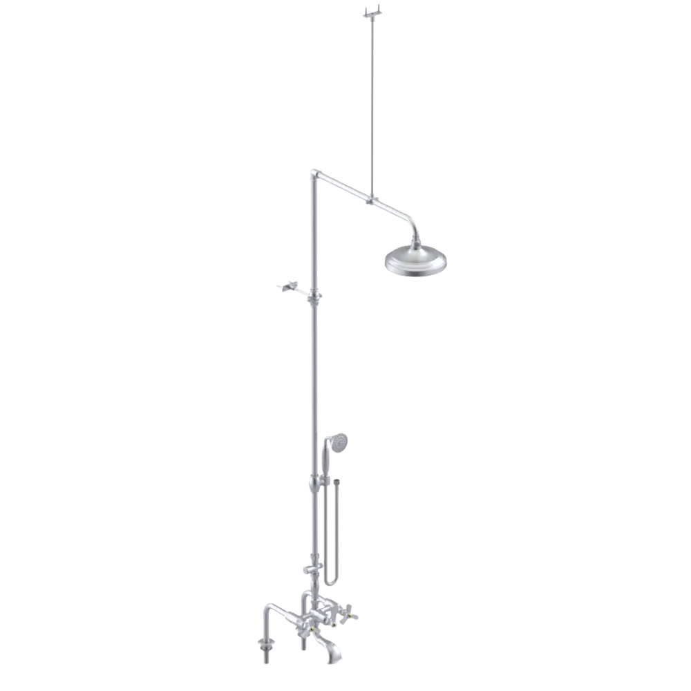 Rubinet Deck Mount Tub & Shower with Hand Held Shower Satin Chrome
