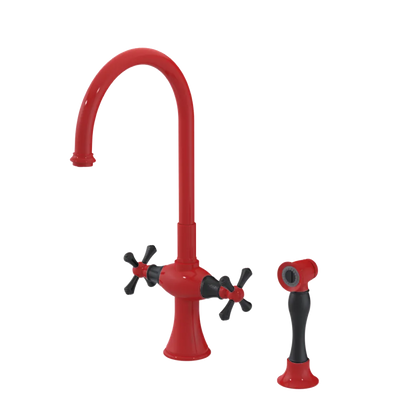 Rubinet Two Handle Single Hole Kitchen Set with Hand Spray Red