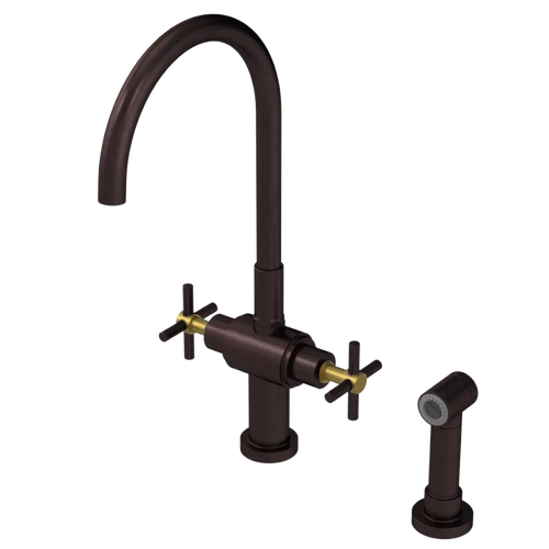 Rubinet Two Handle Single Hole Kitchen Set with LaSalle Spout with Hand Spray Oil Rubbed Bronze