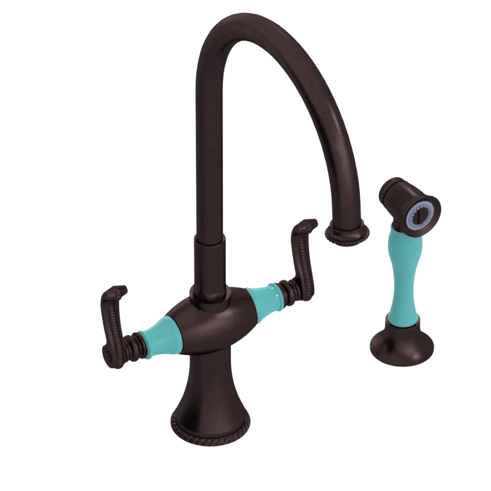Rubinet Two Handle Single Hole Kitchen Set with Hand Spray Tuscan Brass