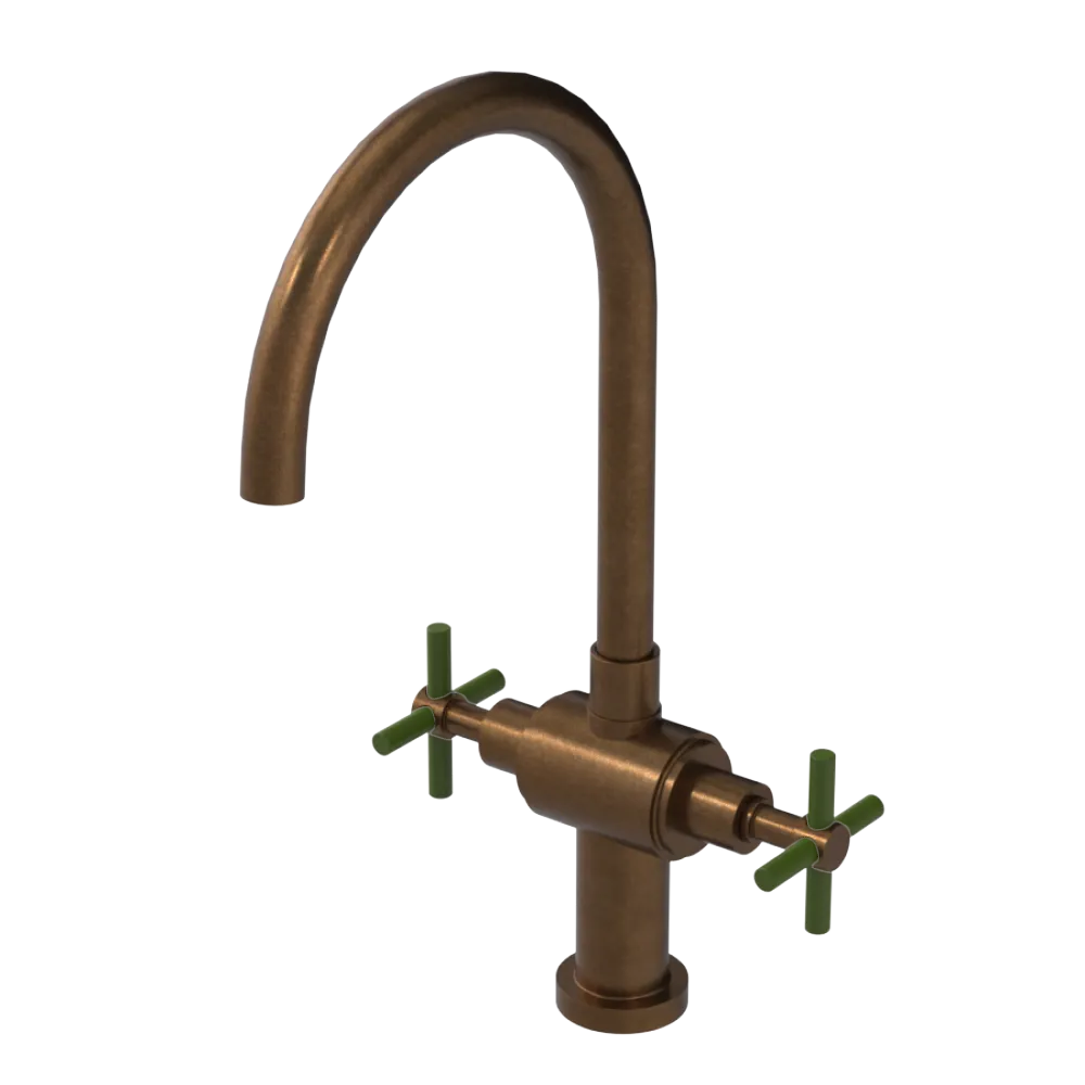 Rubinet Two Handle Single Hole Kitchen Set with LaSalle Spout Tuscan Brass