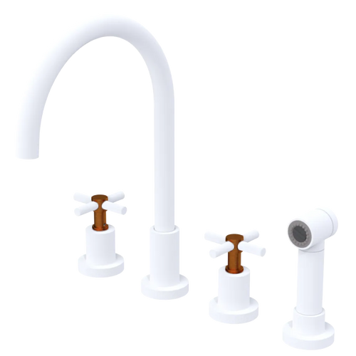 Rubinet Widespread Kitchen Set with LaSalle Spout with Hand Spray Matt White