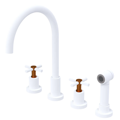 Rubinet Widespread Kitchen Set with LaSalle Spout with Hand Spray Matt White