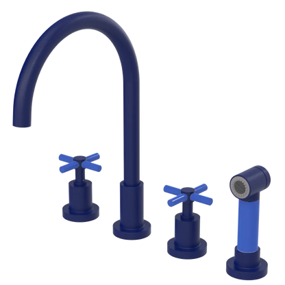Rubinet Widespread Kitchen Set with LaSalle Spout with Hand Spray Midnight Blue