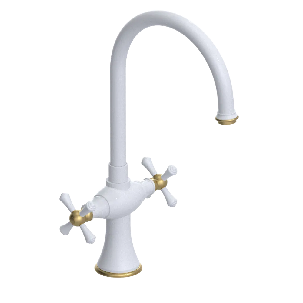 Rubinet Two Handle Single Hole Kitchen Set White