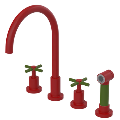 Rubinet Widespread Kitchen Set with LaSalle Spout with Hand Spray Maroon